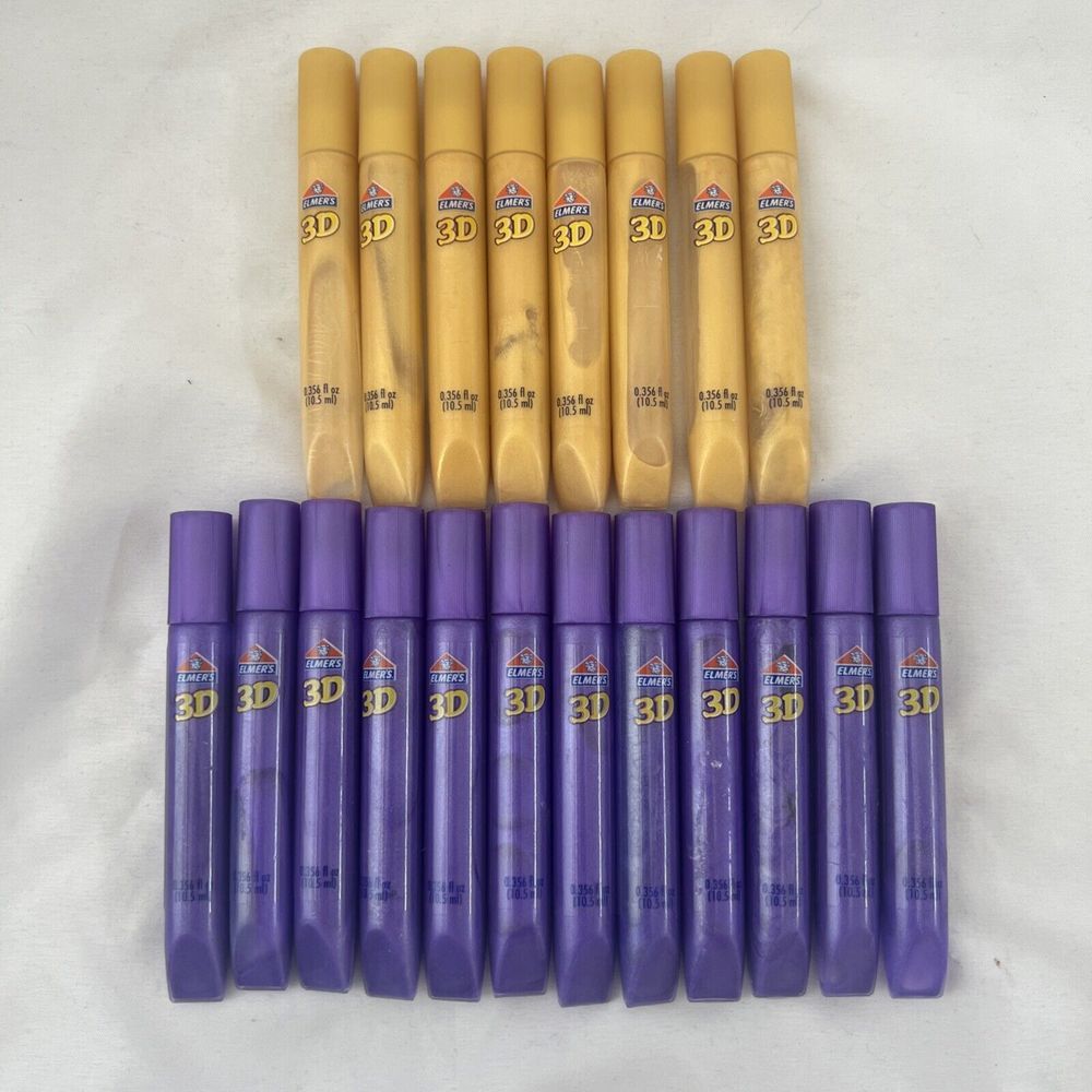 Elmer's 3D Glitter Paint Pens .356‎ Fl Oz Lot Of 8 Gold 12 Purple NEW